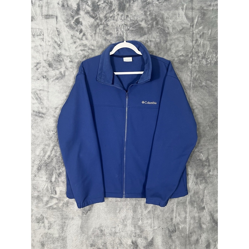Columbia Mens XL Blue Full Zip Softshell Fleece Lined Jacket Outdoor Hiking